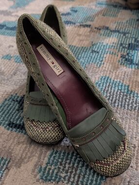Tommy Hilfiger Olive Green Woven Fringe Loafers